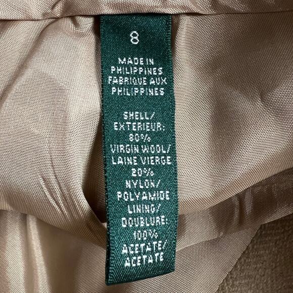 Lauren by Ralph Lauren Adelle Virgin Wool Tan Herringbone Dress Pants Size 8 - Picture 12 of 12